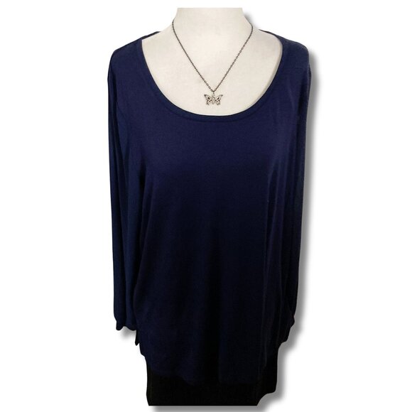 REITMANS NWT Navy blue scoop neck top with sheer sleeves ~ XL 1X XXL 2X shirt - Picture 1 of 16